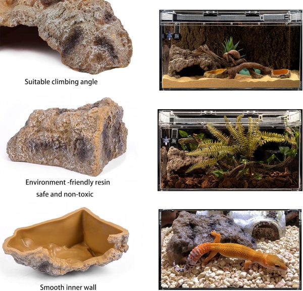 Hermit Crab Hides Large Rock High Simulation Reptile Cave Hideout Hide Stone Cave Amphibian Hides Resin Terrarium Habitat Decor Shelter for Gecko Bearded Dragon Lizard Turtle Frog Spider(Large) - Image 4