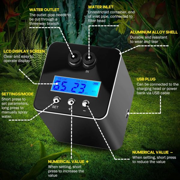 Reptile Smart Mister, Reptile Humidifiers Misting System Automatic with Timer, Terrariums Humidifier with 360°Adjustable Misting Nozzles, Spray Kit for Rainforest Plants Amphibian - Image 5