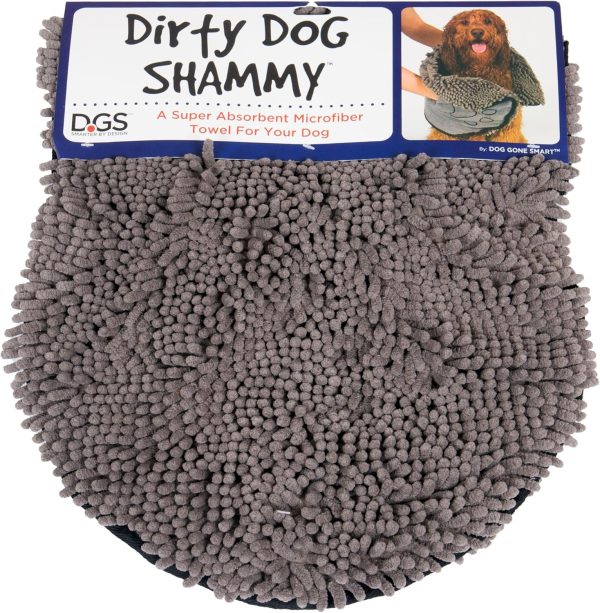 Dog Gone Smart Shammy Dog Towels For Drying Dogs - Heavy Duty Soft Microfiber Bath Towel - Super Absorbent, Quick Drying, & Machine Washable - Must Have Dog & Cat Bathing Supplies | Grey 13x31