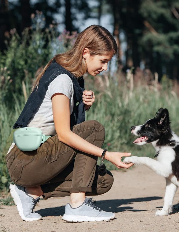 Dog Treat Pouch with Training Clicker, Upgrade Stronger Magnetic Closure to Avoid Spilling, 1.67 Cup Silicone Treat Bag Fanny Pack with Waist Belt for Pet Training Walking (Green) - Image 3