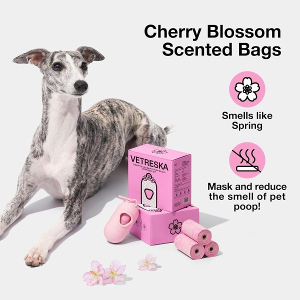 VETRESKA Dog Poop Bag Dispenser with Cherry Blossom Scented Poop Bags, Leak Proof and Extra Thick Pet Waste Bags, 1 Poop Bag Holder and 105 Bags for Dog Walking and Cats Litter, Pink - Image 2