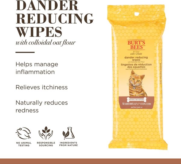 Burt's Bees for Pets, Cat Wipe - Naturally Derived Dander Reducing Cat Grooming Wipes - Kitten Grooming Essentials - Gentle Cat Dander Wipes for Cats - Cleaning Wipes for Cats - Cat Face Wipes - 50 Ct - Image 2