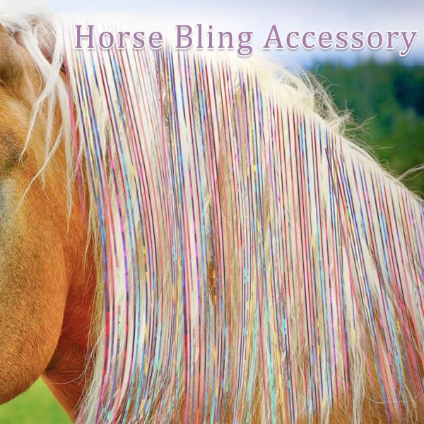 14 Pcs Horse Bling Accessory Clip in Hair Extensions for Mane and Tail Bling Pony Hair Tinsel with Unicorn Horn Headband and Flower Vine for Real Horses Western Bride Horse Lover (Multicolour) - Image 4