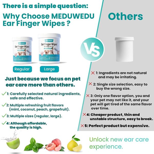 Ear Cleaner Finger Wipes 60 Counts, Dog Ear Cleaner, Grooming Kit Care for Dogs and Cats, Soft & Easy Otic Cleaning Pads, Remove Wax, Dirt & Stop Smelly, Itchy, Non-Irritating, Coconut Scent - Image 5