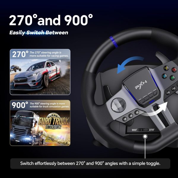 PXN V9 Gen2 Racing Wheel - Steering Wheel Driving Wheel 270°/ 900° Degree Vibration Gaming Steering Wheel with Shifter and Pedal for PS4,PC,PS3,Xbox Series X|S, Xbox One - Image 5