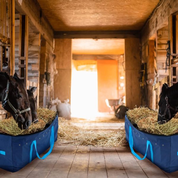 Sanwuta 2 Pack Hay Bale Bag 41 x 15 x 17 Inch Extra Large Hay Bags for Horses Oxford Cloth Hay Storage Container Heavy Duty Tote Hay Bale Storage Bag for Cattle Goats Sheep Horse Supplies (Blue) - Image 4