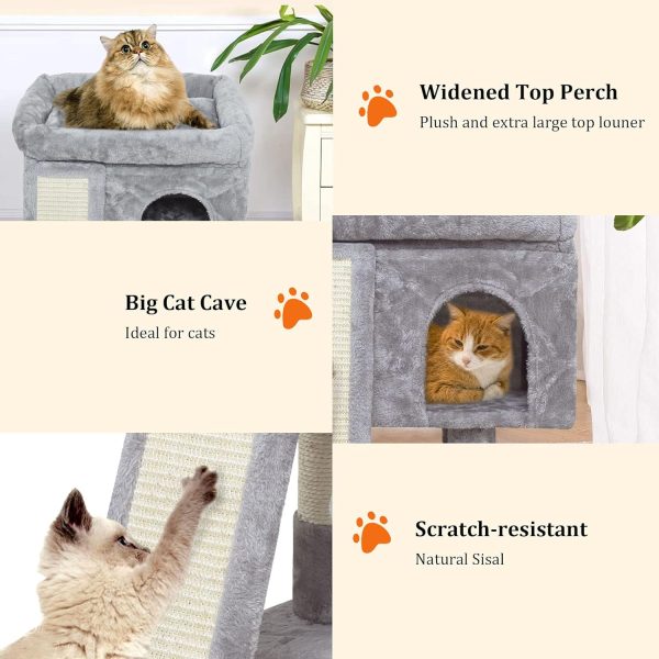 SYANDLVY Small Cat Tree for Indoor Cats, Cat Tower with Scratching Post, Modern Activity House for Large Cats, Condo with Board, Kittens Cave (Light Grey) - Image 5