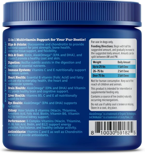 Zesty Paws Senior Dog Multivitamin Treats - Glucosamine for Dogs + Digestive Enzymes & Probiotics - Grain Free Dog Vitamins for Skin & Coat + Immune Health - Beef - Advanced - 90ct - Image 5