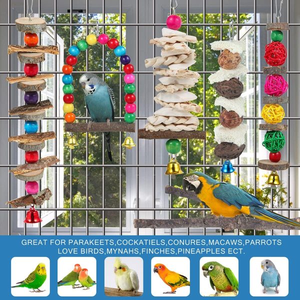 Bird Perch Bird Toys Parakeet Toys,6 Pack Bird Cage Accessories Wooden Chew Toys Perch Stand for Parrot Conure Cockatiel Lovebird Parrotlet Budgie Finches and Other Small to Medium Sized Birds - Image 5