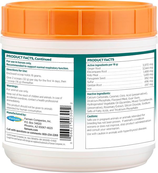 Farnam Cough Free Horse Cough Supplement Pellets, Provides Respiratory Support for Horses W/Seasonal Allergies or Stable Cough, 1.75 lb, 48 Day Supply - Image 9