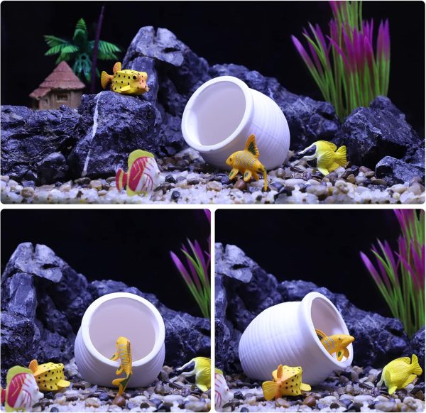 VOCOSTE Aquarium Decorations Hideaway Rock Cave, Ceramic Fish Tank Decoration Stone for Aquatic Pets to Breed Play Rest, White, 3.19x3.11x3.11 Inches - Image 5