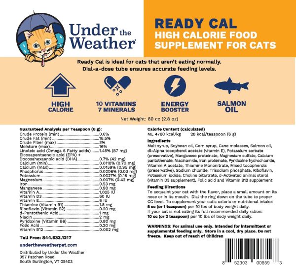 Under The Weather Pet | Ready Cal for Cats 100cc | High Calorie Supplement | Cat Weight Gainer and High Calorie Booster | 10 Vitamins, 7 Minerals & Omega Fatty Acids (for Cats 100cc) - Image 2