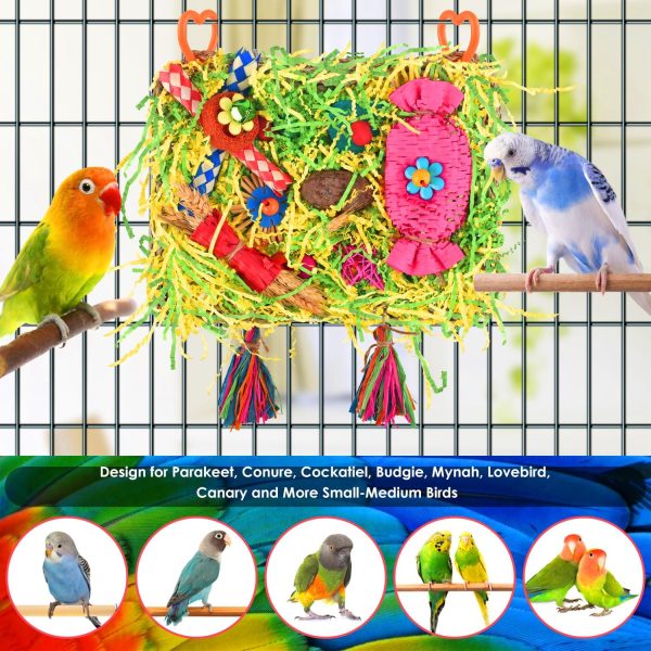 KATUMO Bird Toys, Parakeet Toys Large-Sized Grass Mat with Various Colorful Parrot Foraging Shredder Hanging Toys Conure Climb Hammock Toys for Birds - Image 7