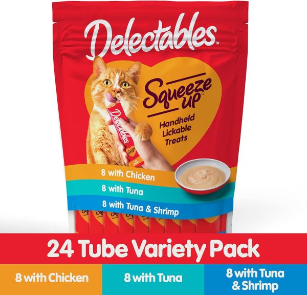 Hartz Delectables Squeeze Up Interactive Lickable Wet Cat Treats for Adult & Senior Cats, Tuna & Shrimp, 24 Count, 12 ounces - Image 4