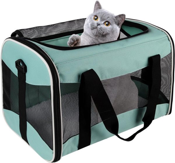 Cat Carrying Case Pet Dog Carrier Soft-Sided Cat Bag Airline Approved, Pet Travel Carrier Up to 15 Lbs, Collapsible Cat Carrier Dog Carrier for Medium Cats Small Cats Dogs(17x11x11 Green) - Image 7