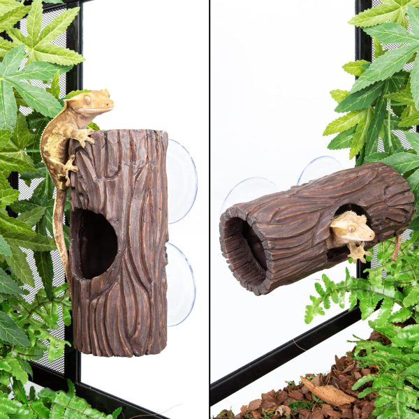 REPTIZOO Reptile Hide Cave Resin Hollow Tree Trunk Hideout Hermit Crab Climbing Toys Reptile Shelter Sleeping Cave for Arboreal Reptiles, Hermit Crabs, Leopard Gecko, Lizard Terrarium Decor - Image 5