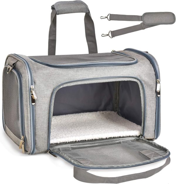 Henkelion Cat, Dog Carrier for Small Medium Cats Puppies up to 15 Lbs, TSA Airline Approved Carrier Soft Sided, Collapsible Travel Puppy Carrier - Grey - Image 9