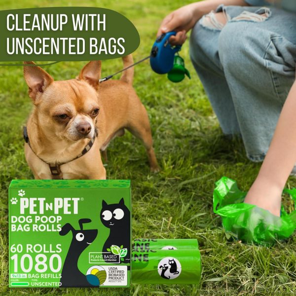 Pet N Pet 1080 Counts Green Poop Bags for Dogs, 38% Plant Based & 62% PE Extra Thick Dog Poop Bags Rolls, 9" x 13" Unscented Dog Bags for Poop, Doggie Poop Bags, Cat Poop Bags, Pet Waste Bags - Image 5