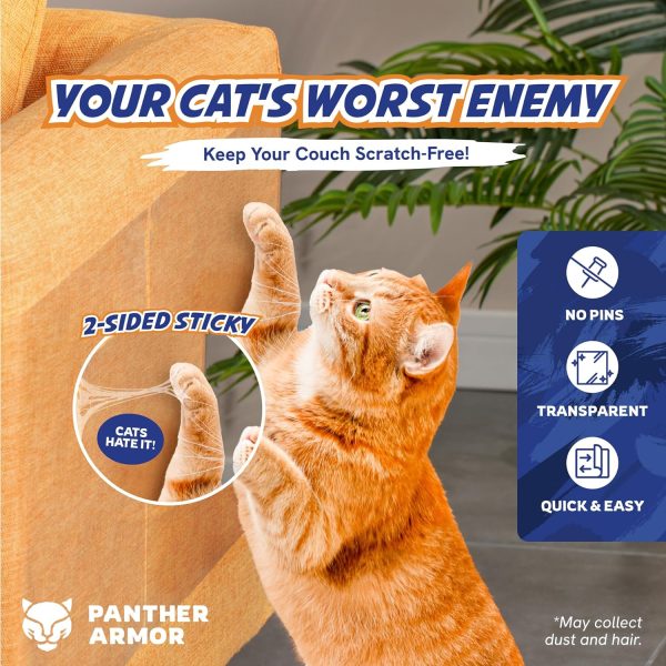 Panther Armor Cat Scratch Deterrent Double Sided Anti Scratching Sticky Tape - Furniture Protector and Cat Training Tape - Couch Corner Protector for Cats (12-Pack) - Image 2