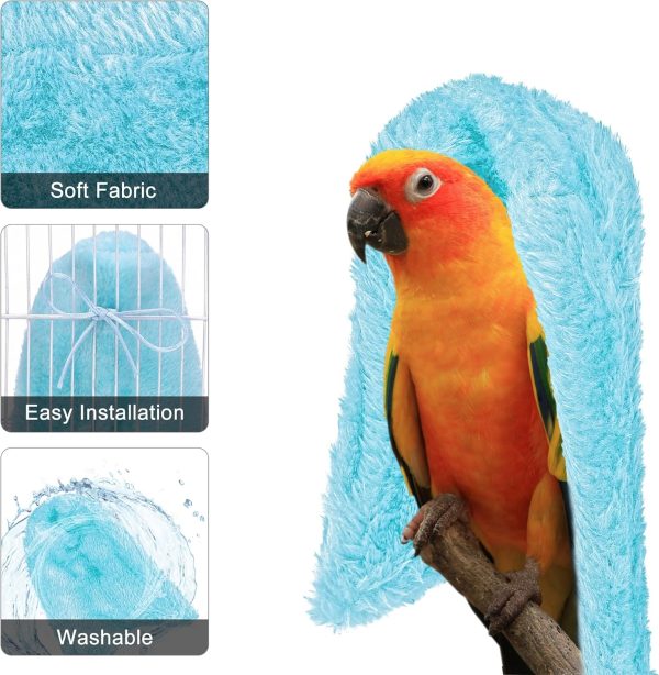 Comfort Corner Fleece Bird Blanket Parrot Cage Snuggle Hut Warm Bird Nest House Bed Hanging Hammock Toy for Parakeet Cockatiel Pigeon Small Animals Shelter Plush Bedding(Blue/M) - Image 3