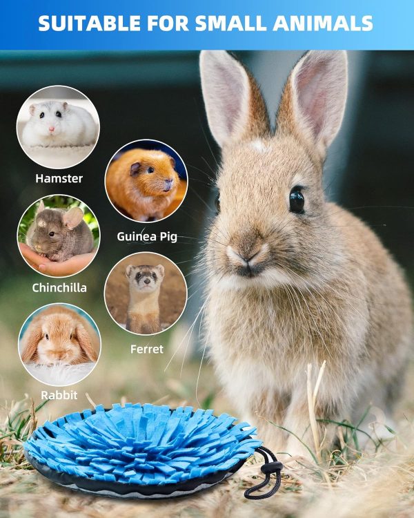 Rabbit Foraging Mat, Interactive Feed Game for Boredom, Small Pet Puzzle Toy, OVMKOV 9.44" x 9.44" Polar Fleece Snuffle Pad Bed Nosework Feeding Mat for Bunny Hamster Guinea Pigs Ferrets Chinchillas - Image 3