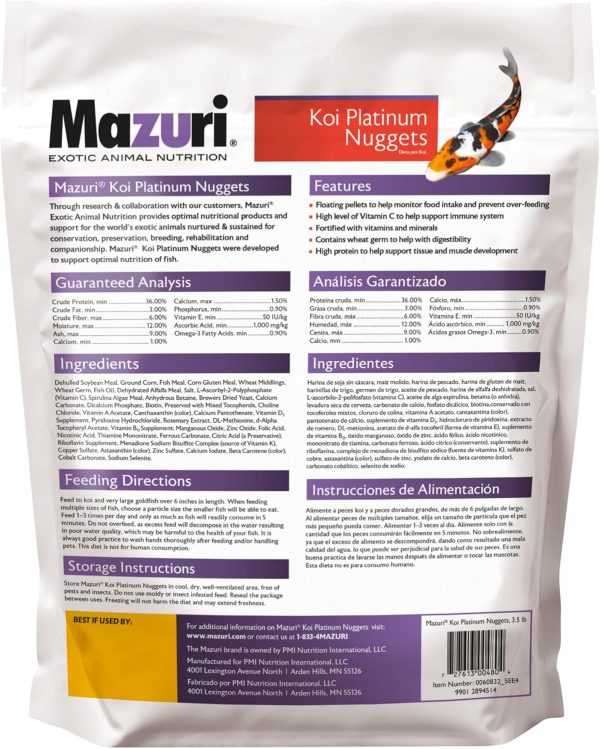 Mazuri Koi | Platinum Nuggets Nutritionally Complete Koi Fish Food | for Medium Koi - 3.5 Pound (3.5 lb.) Bag - Image 2