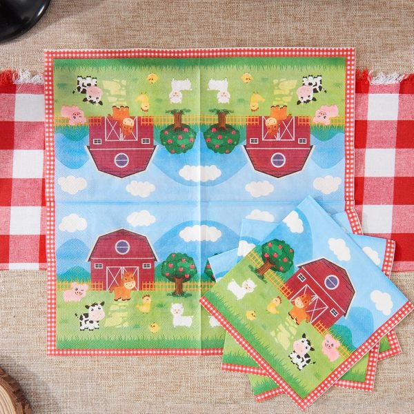 WERNNSAI Farm Party Plates Napkins Set- 48PCS Barnyard Farm Animals Tableware Party Supplies for Kids Birthday Disposable Dinnerware Dessert Plates Luncheon Napkins Serves 16 Guests - Image 4