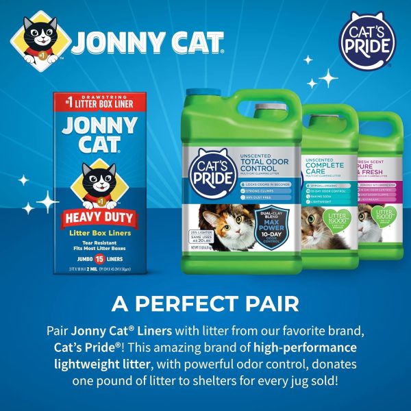 Jonny Cat Litter Box Liners: Heavy Duty - Tear & Leak Resistant - Drawstring Close - Jumbo, 15 Count - Image 6