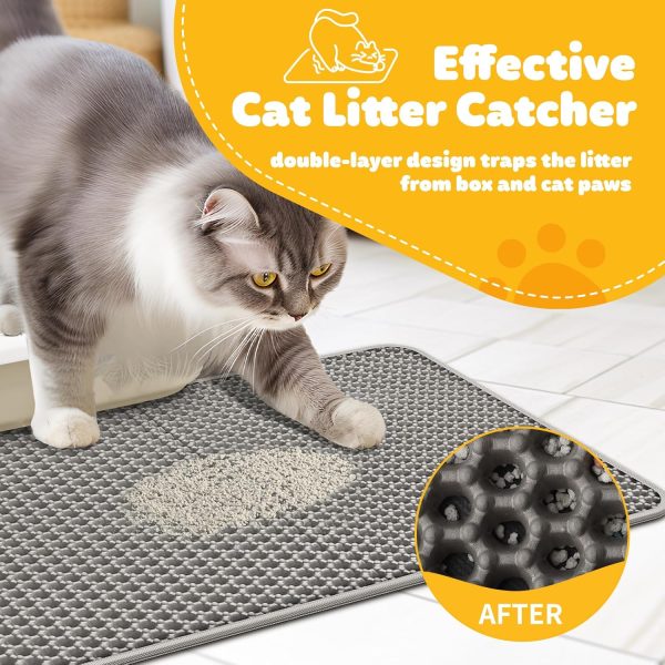 Cat Litter Mat - 23.2'' x 14.6'' Small Litter Trapping Mat, Easy to Clean Litter Box Mat, Waterproof, Urine-Proof, Non-Slip Kitty Litter Mats for Floor, Grey - Image 3