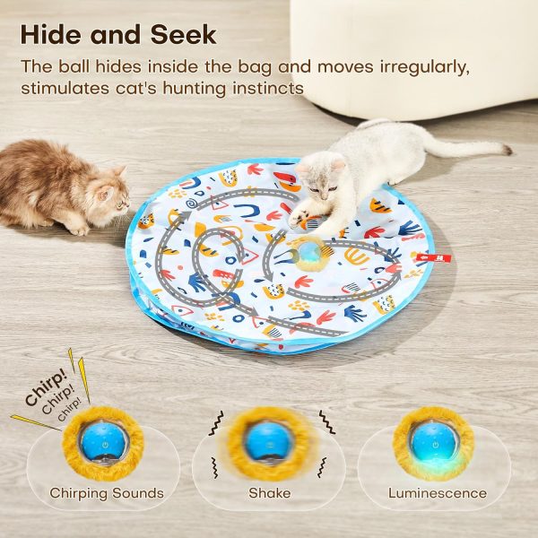 Potaroma Interactive Cat Toys, Fast Rolling Ball in Play Mat, Automatic Motion Activated Moving Ball Hide and Seek Game for Indoor Exercise Kicker, 28 Inch Play Mat - Image 3