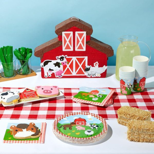 Juvale 144-Piece Barnyard Birthday Party Supplies Set, Farm Animal Party Decorations With Paper Plates, Dinner Napkins, 9 oz Cups, and Plastic Cutlery (Serves 24 Guests) - Image 2