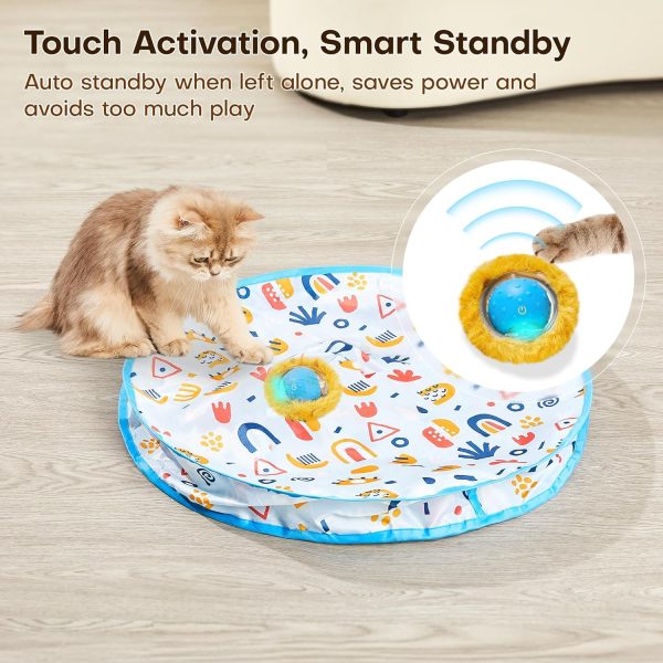 Potaroma Interactive Cat Toys, Fast Rolling Ball in Play Mat, Automatic Motion Activated Moving Ball Hide and Seek Game for Indoor Exercise Kicker, 28 Inch Play Mat - Image 6