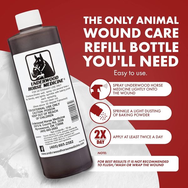 Underwood Topical Horse Care Wound Spray - 16oz Refill Horse Wound Care for Quick Healing of Cuts & Wounds – Horse First Aid Kit & Wound Care for Dogs – Equine & Dog Wound Care for Dog Wound Heal - Image 3