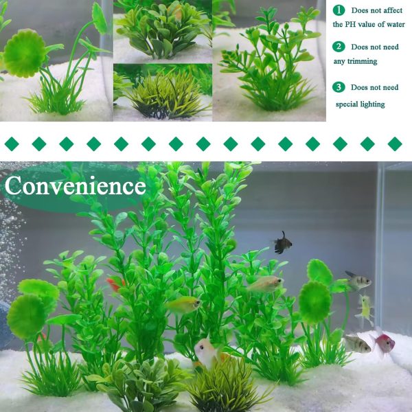 AQUANEAT Fish Tank Artificial Plants, Aquarium Plants Plastic, Green Fish Tank Decorations, 10pcs - Image 5