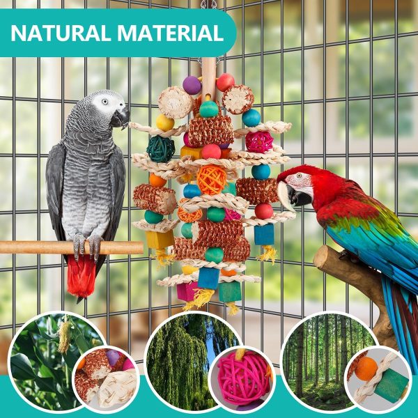 lovyoCoCo Parrot Toys Bird Toys Natural Corn Cob Bird chew Toys for Small and Medium-Sized Macaws,African Grey,Cockatoos,Amazon Parrots,Parakeet,Cockatiel,Sun Conure, Lovebird with Wooden Blocks - Image 4