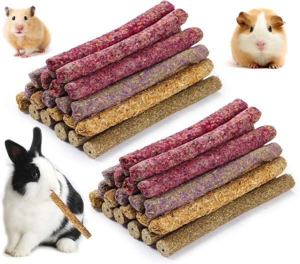 Rabbit Chew Toys for Teeth, Timothy Grass Carrot Sticks for Guinea Pig Hamster Chinchilla Squirrel Bunny Small Rodent Animals (40 pcs)