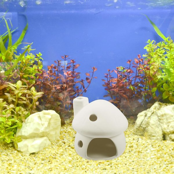 Aquarium Hideaway Rock Cave, Ceramic Fish Tank Decoration Stone for Aquatic Pets to Breed Rest, 3.82x3.76x3.76 Inch (White) - Image 6