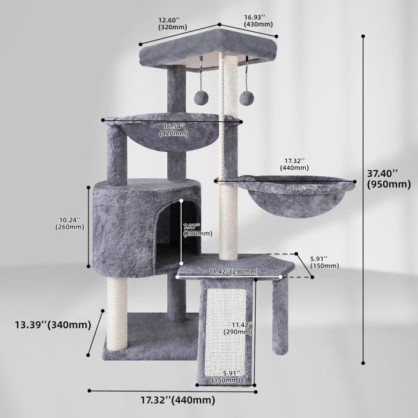 Xin Three Layer Cat Tree with Cat Condo and Two Hammocks,Grey - Image 3