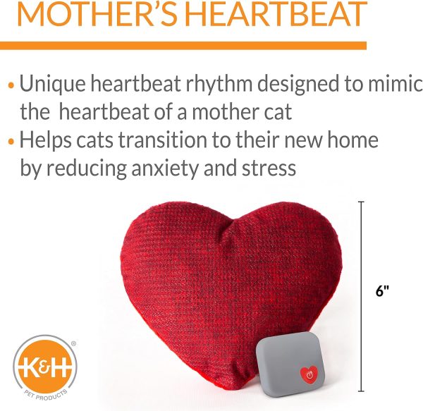 K&H Pet Products Mother's Heartbeat Plush Kitten Calming Toy Heart Pillow Red Kitten Heartbeat 6 Inch - Image 2