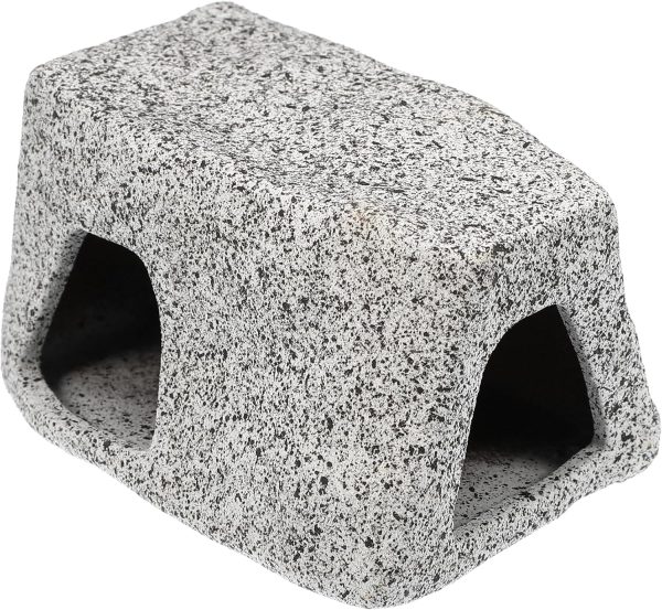 Aquarium Hideaway Rock Cave, Ceramic Fish Tank Decoration Stone for Aquatic Pets, 3.15x2.20x1.77inch, (Gray)