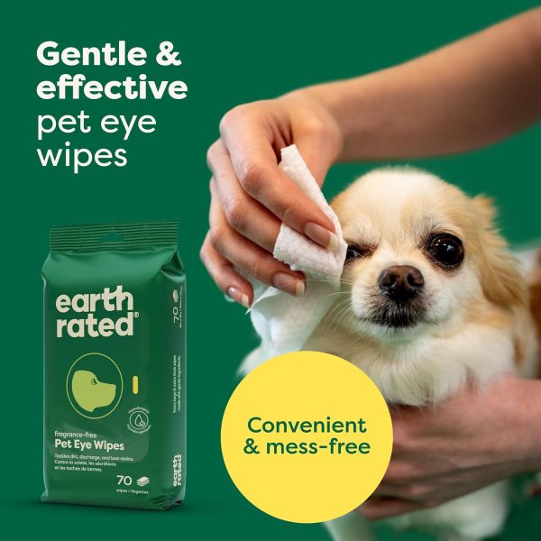 Earth Rated Pet Eye Wipes, Hypoallergenic Eye Wipes for Dogs & Cats to Prevent Tear Stains & Eye Discharge, Fragrance Free, 70 Count - Image 2