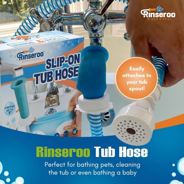 Rinseroo Slip-On Bathtub Faucet Sprayer Attachment. Ultra-Flex Dog Shower Hose Adapter Portable Hose Attachment with Sprayer Pet Showerhead Attach Tub Spout 5 Foot Hose. No Install for Speedy Washing - Image 7