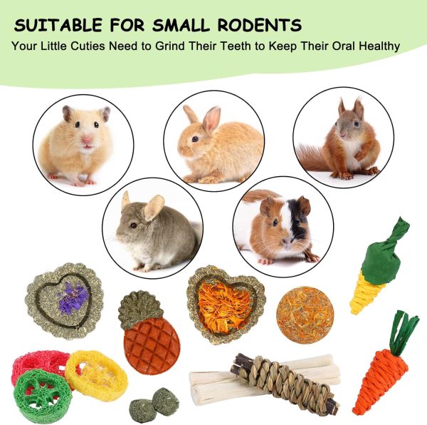 VESPRO Bunny Toys,21PCS Rabbit Toys for Bunnies Rabbit Chew Toys for Teeth Guinea Pig Toys Natural Chew Treats Toys,Timothy Hay Sticks for Chinchillas Hamsters Rats,Small Animals Teeth Grinding - Image 6