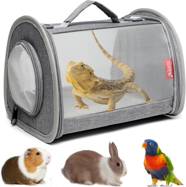 Guinea Pig Carrier Travel Small Animal Carrier Bag Lizard Bird Rabbit Carrier Cage Squirrel Breathable Bag Portable Travel Hamster Small Pet Hangbag (Large, Gray)