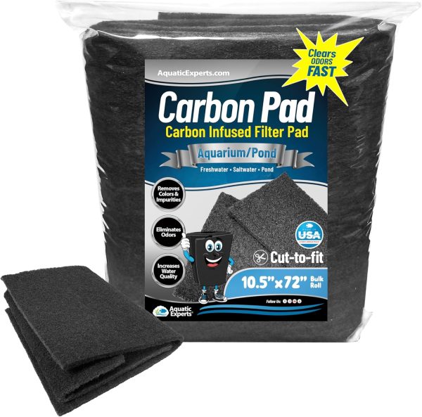 Aquarium Carbon Pad - Cut to Fit Carbon Infused Filter Pad Media for Crystal Clear Fish Tank and Ponds (10.5 Inch Width, 72 Inch Long)