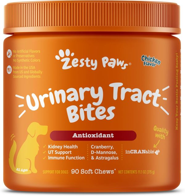 Zesty Paws Cranberry Supplement for Dogs - Bladder Control for Dogs - Urinary Supplement for Dogs - Cranberry Chews with D-Mannose, Vitamin B6 & L-Arginine - Immune & Gut Support - Chicken - 90 Count