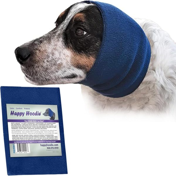 Happy Hoodie The Original Dog & Cat Calming Band, Anxiety Relief/Noise Protection-Grooming-Thunder-Fireworks (Large, Blue)