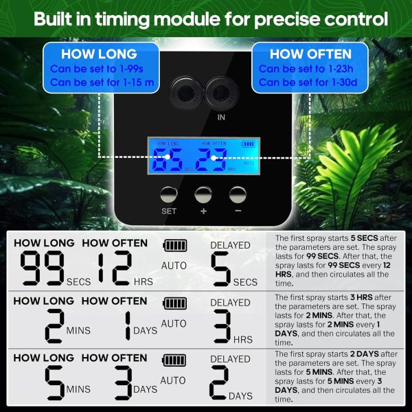 Reptile Smart Mister, Reptile Humidifiers Misting System Automatic with Timer, Terrariums Humidifier with 360°Adjustable Misting Nozzles, Spray Kit for Rainforest Plants Amphibian - Image 3