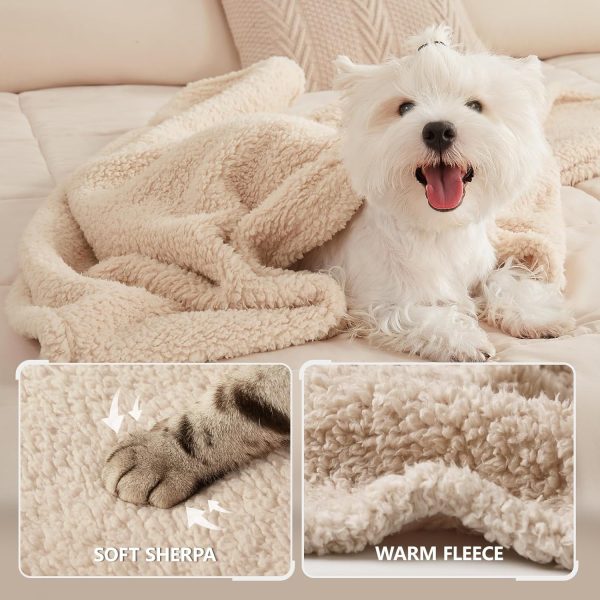 1 Pack 3 Calming Blankets Fluffy Premium Fleece Pet Blanket Soft Sherpa Throw for Dog Puppy Cat Beige Small (23" x16'') - Image 2