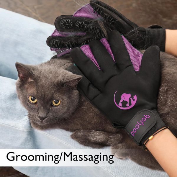 COOLJOB Patented Pet Grooming Gloves with Web, Reusable Washable Cleaning Brush Massage Hair Remover for Short Long Haired Dog Cat Horse Animal, Washing Bathing Shedding Supplies, Small, Purple Black - Image 7